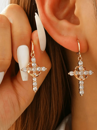 Sparkling Cross Drop Earrings