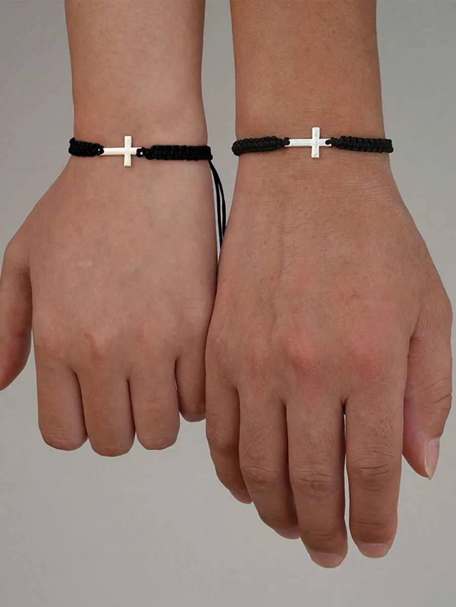 Woven Cross Bracelet – Adjustable Braided Cord