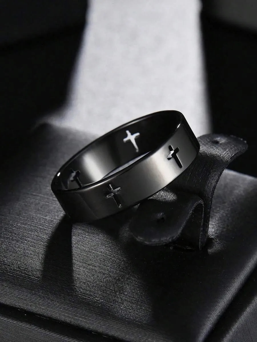 Faith Band Ring – Black Cross Cutout