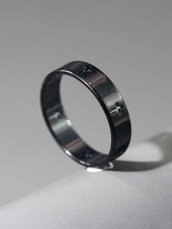 Faith Band Ring – Black Cross Cutout