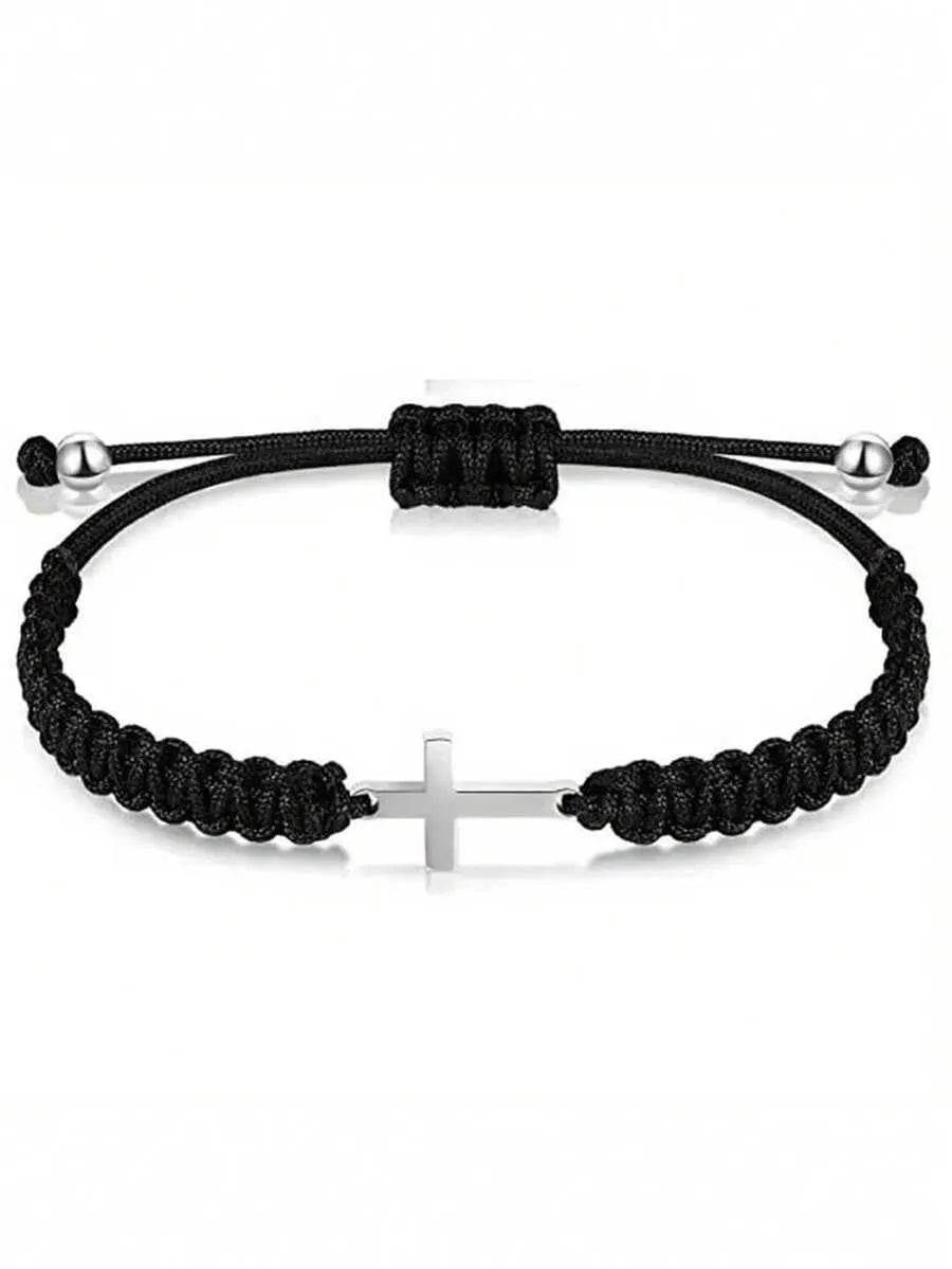 Woven Cross Bracelet – Adjustable Braided Cord