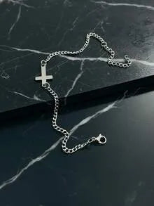 Sideways Cross Bracelet — Men's Stainless Steel Curb Chain