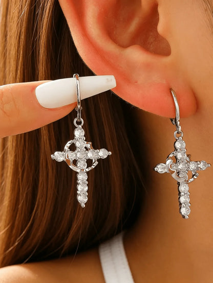 Sparkling Cross Drop Earrings