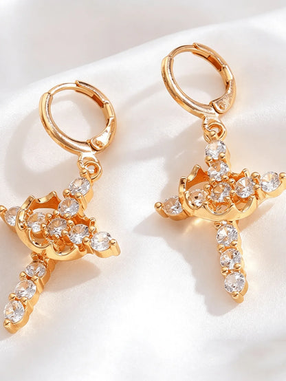 Sparkling Cross Drop Earrings